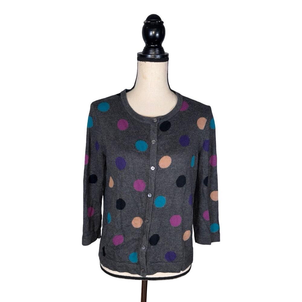 Hobbs London Dark Gray Polka Dot 3/4 Sleeve Cardigan    Size: S